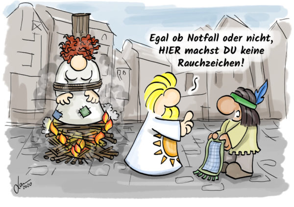 Hohepriester mit Hexe auf dem Scheiterhaufen und Indianer