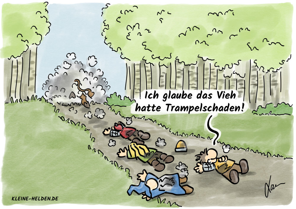 Kleine Helden Cartoon - Trampelschaden