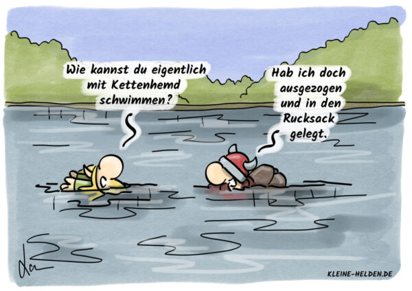 Kleine Helden Cartoon: Schwimmen