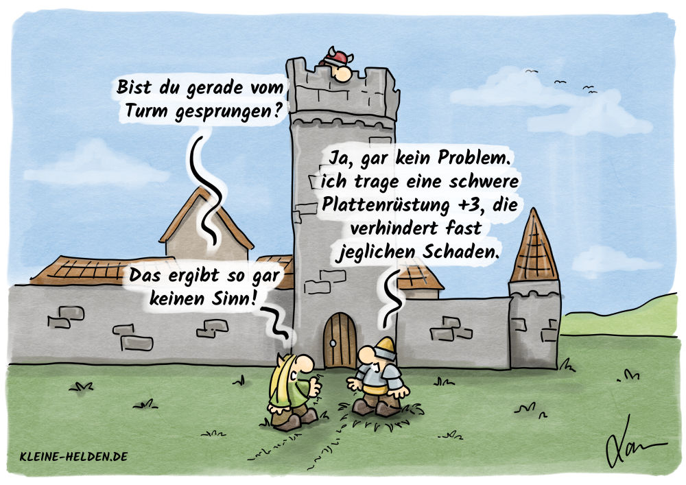 Kleine Helden Cartoon - Fallschaden