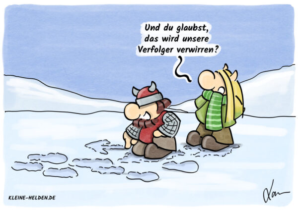 Kleine Helden Cartoon - Spuren im Schnee